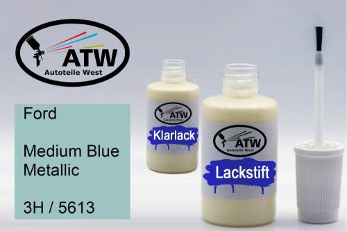 Ford, Medium Blue Metallic, 3H / 5613: 20ml Lackstift + 20ml Klarlack - Set, von ATW Autoteile West.